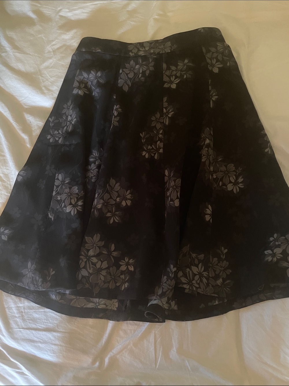 Ann Taylor Black Floral A-Line Skirt